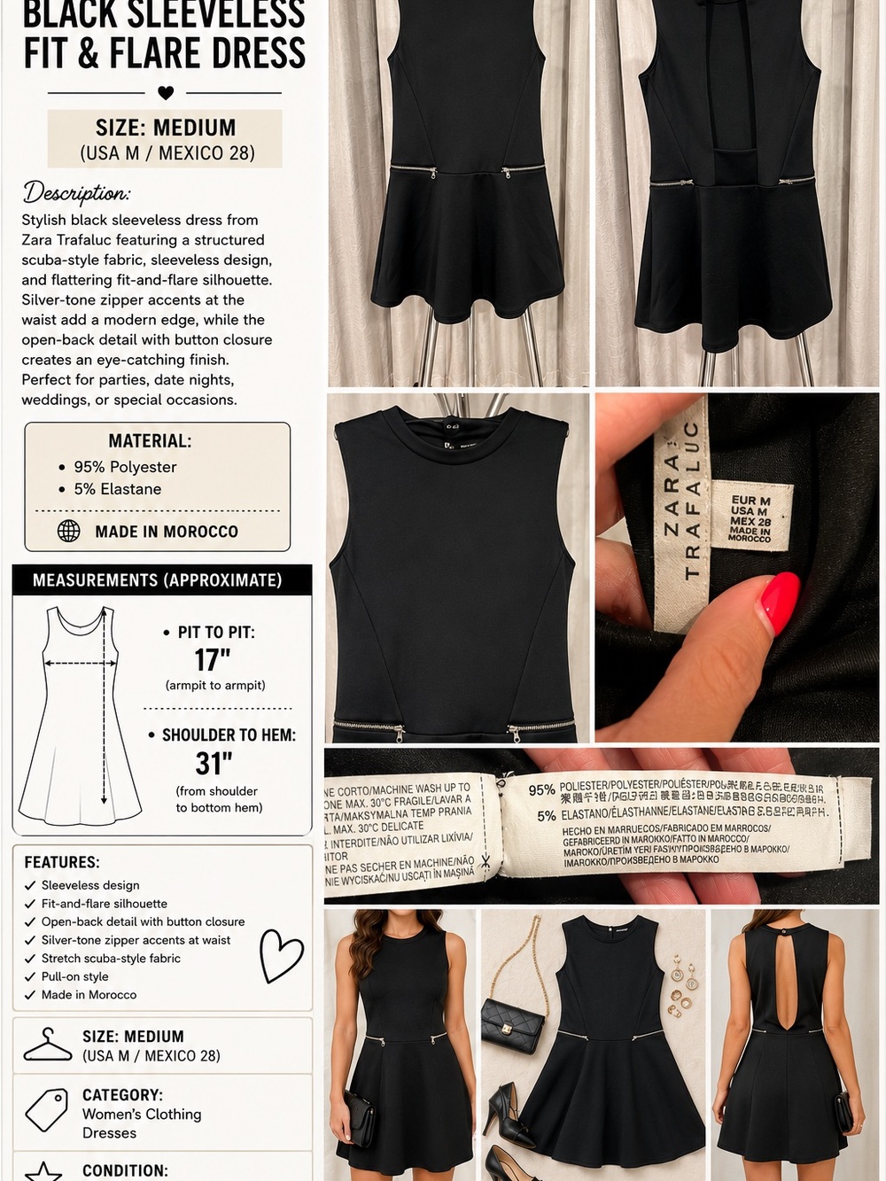 Zara Black Sleeveless Fit & Flare Dress